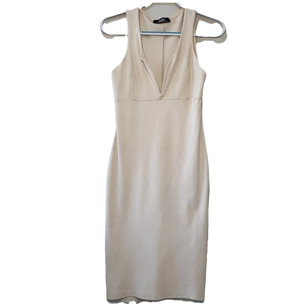 Lulus Fitted Stretch Dress That Thing You Do Bodycon Deep V Ivory Size S